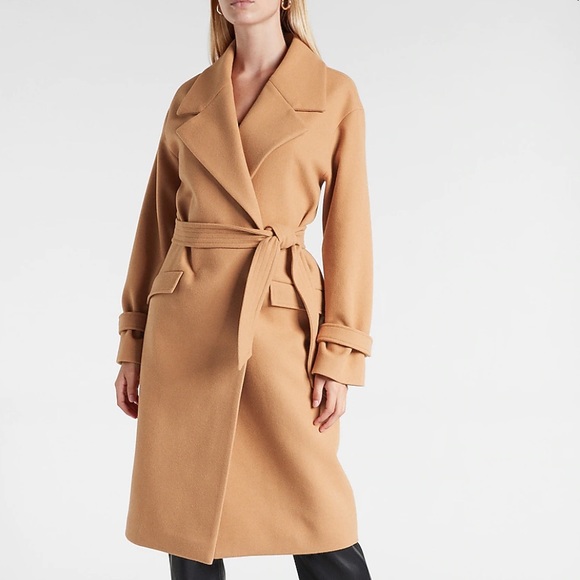 Express Belted Wrap Front Faux Wool Coat size Large winter jacket heavy NWT - Picture 4 of 10